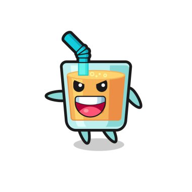 Heyecanlı pozlu portakal suyu karikatürü, tişört, çıkartma, logo elementi için şirin bir tasarım.