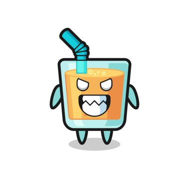 Portakal suyu maskot karakterinin şeytani ifadesi tişört, çıkartma, logo elementi için şirin bir tasarım.