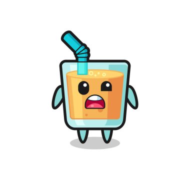 Şirin portakal suyu maskotunun şok olmuş yüzü, tişört, çıkartma, logo elementi için şirin bir tasarım.