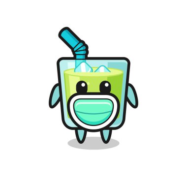 Maske takan tatlı kavun suyu karikatürü, tişört, çıkartma, logo elementi için şirin bir tasarım.