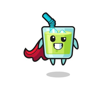 Uçan bir süper kahraman olarak sevimli kavun suyu karakteri tişört, çıkartma, logo elementi için şirin bir tasarım.