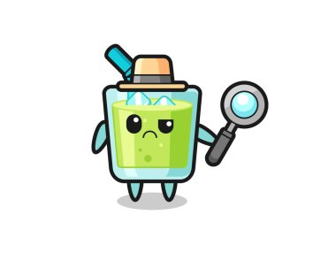 Dedektif olarak sevimli kavun suyunun maskotu tişört, çıkartma, logo elementi için şirin bir tasarım.