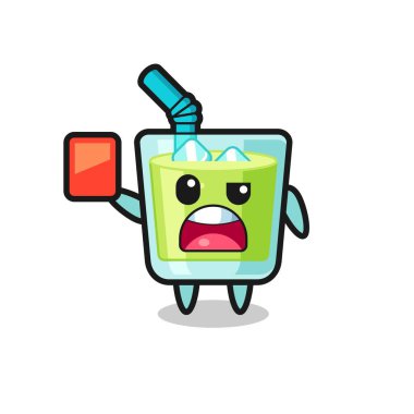 Hakem olarak kırmızı kart veren sevimli bir maskot tişört, çıkartma ve logo elementi için şirin bir tasarım.