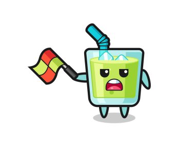 kavun suyu karikatürü çizgi film jürisi bayrağı 45 derecelik açıyla kaldırıyor, tişört, çıkartma, logo elementi için şirin bir tasarım.