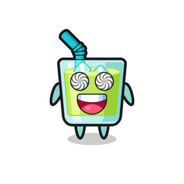 Sevimli kavun suyu karakteri hipnotize olmuş gözler, tişört, çıkartma, logo elementi için şirin tasarım.