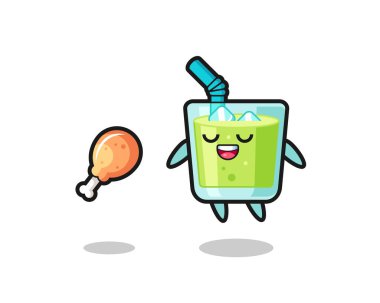 Tatlı kavun suyu yüzüyor ve kızarmış tavuk yüzünden cezbedildi. Tişört, çıkartma, logo elementi için şirin bir tasarım.