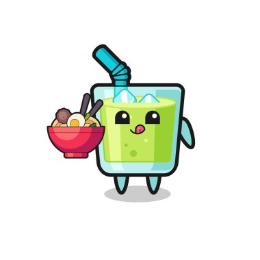 Erişte yiyen tatlı kavun suyu karakteri, tişört, çıkartma, logo elementi için şirin bir tasarım.