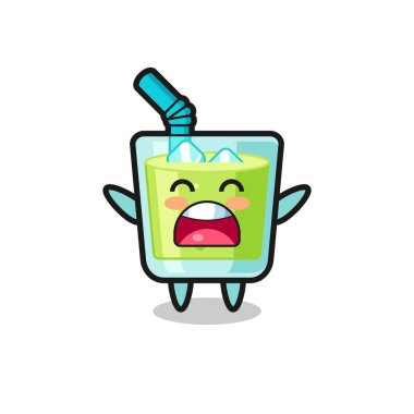 Şirin kavun suyu maskotu, esneme ifadesi, tişört, çıkartma, logo elementi için şirin bir tasarım.