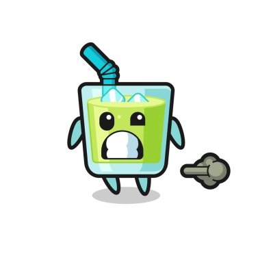 Karpuz suyu karikatürü osuruk yapıyor, tişört, çıkartma, logo elementi için şirin bir tasarım.