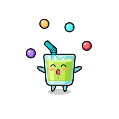 Kavun suyu sirki karikatürü, top hokkabazlığı, tişört, çıkartma, logo elementi için şirin bir tasarım.