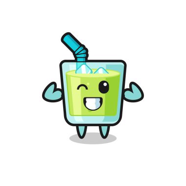 Kaslı kavun suyu karakteri kaslarını gösteriyor. Tişört, çıkartma, logo elementi için şirin bir tasarım.