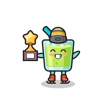 Bir buz patencisi olarak kavun suyu karikatürü. Kazanan kupa, tişört, etiket, logo elementi için şirin bir tasarım.