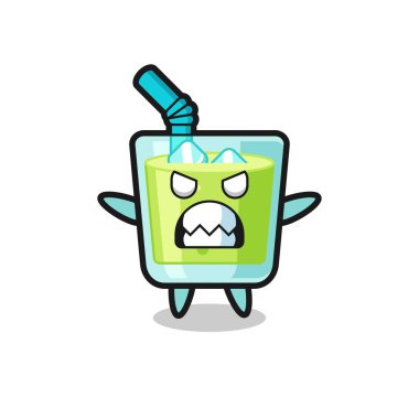 Kavun suyu maskotu karakterinin öfkeli ifadesi, tişört, çıkartma, logo elementi için şirin bir tasarım.