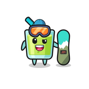 Snowboard tarzı karpuz suyu karakteri, tişört, çıkartma, logo elementi için şirin bir tasarım.