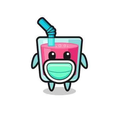 Maske takan şirin çilek suyu karikatürü tişört, çıkartma, logo elementi için şirin bir tasarım.