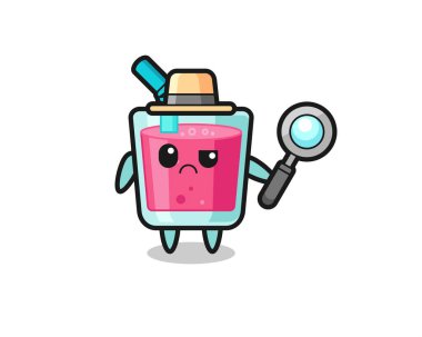 Dedektif olarak şirin çilek suyunun maskotu tişört, çıkartma ve logo için şirin bir tasarım.