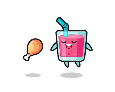 Tatlı çilek suyu yüzüyor ve kızarmış tavuk yüzünden cezbedildi. Tişört, çıkartma, logo elementi için şirin bir tasarım.