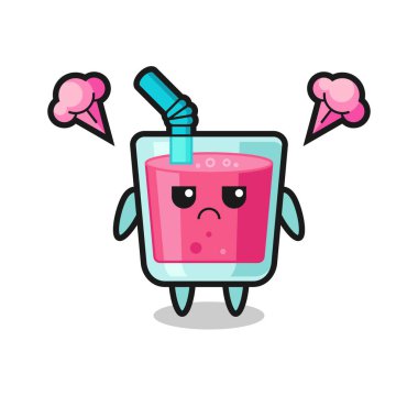 Tatlı çilek suyu çizgi film karakterinin rahatsız edici ifadesi, tişört, etiket, logo elementi için şirin bir tasarım.