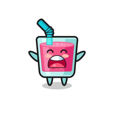 Şirin çilek suyu maskotu, esneme ifadesi, tişört, çıkartma, logo elementi için şirin bir tasarım.