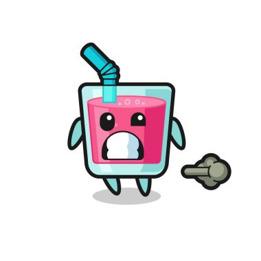 Osuruk yapan çilek suyu karikatürü, tişört, etiket, logo elementi için şirin bir tasarım.