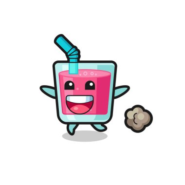 Koşu pozlu mutlu çilek suyu karikatürü, tişört, çıkartma, logo elementi için şirin bir tasarım.