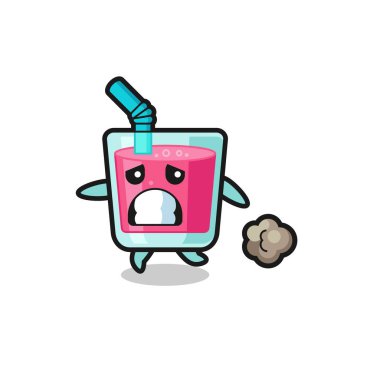 Korku içinde çalışan çilek suyunun çizimi, tişört, çıkartma, logo elementi için şirin bir tasarım.