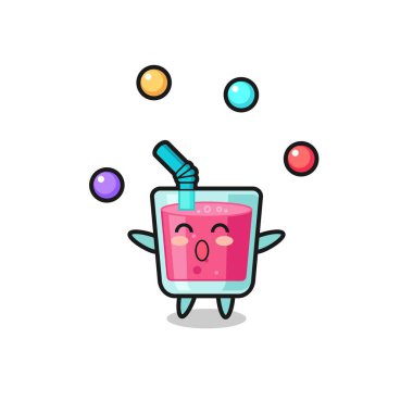 Çilek suyu sirki karikatürü, top hokkabazlığı, tişört, çıkartma, logo elementi için şirin bir tasarım.