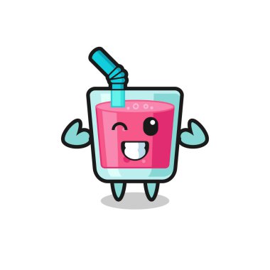 Kaslı çilek suyu karakteri kaslarını gösteriyor. Tişört, çıkartma, logo elementi için şirin bir tasarım.