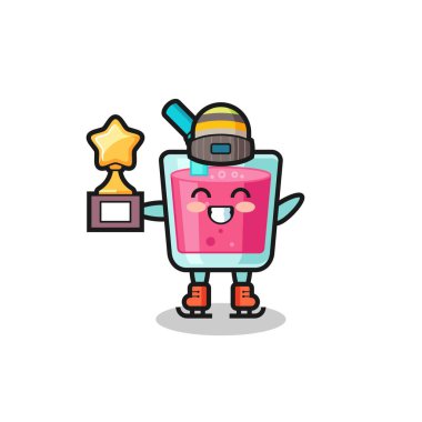 Bir buz patencisi olarak çilek suyu karikatürü. Kazanan kupa, tişört, etiket, logo elementi için şirin bir tasarım.