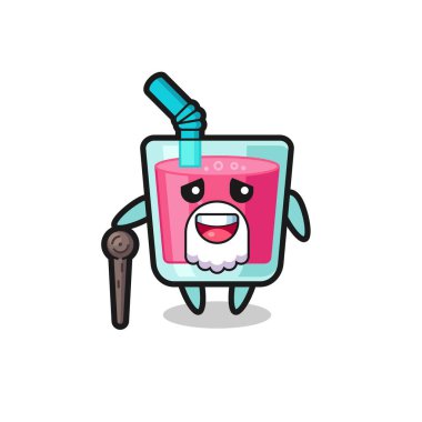 Şirin çilek suyu dedemin elinde bir çubuk var. Tişört, çıkartma, logo elementi için şirin bir tasarım.