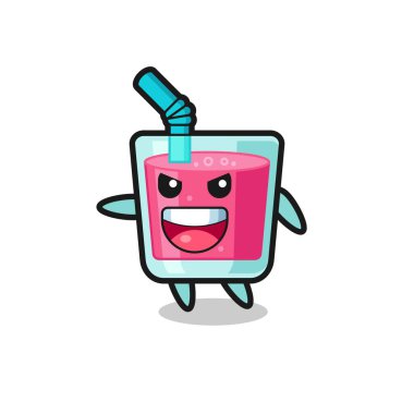 Heyecanlı pozlu çilek suyu karikatürü, tişört, çıkartma, logo elementi için şirin bir tasarım.