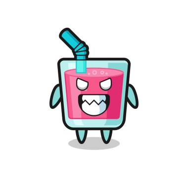 Çilek suyunun şeytani ifadesi sevimli maskot karakteri, tişört, çıkartma, logo elementi için şirin tasarım.