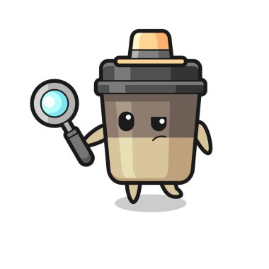 Kahve fincanı dedektifi bir davayı inceliyor. Tişört, çıkartma ve logo için şirin bir tasarım.