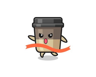 Şirin kahve fincanı illüstrasyonu bitişe ulaşıyor, tişört, çıkartma, logo elementi için şirin bir tasarım.