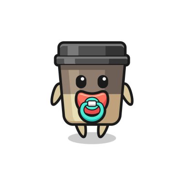 Bebek fincanı, emziği olan çizgi film karakteri, tişört, çıkartma, logo elementi için şirin bir tasarım.