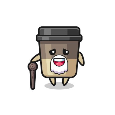 Şirin kahve fincanı büyükbabanın elinde bir çubuk var. Tişört, çıkartma ve logo için şirin bir tasarım.