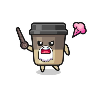 Şirin kahve fincanı dedem sinirlenmeye başladı. Tişört, çıkartma ve logo için şirin bir tasarım.