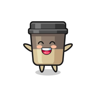 Mutlu bebek kahve fincanı çizgi film karakteri, tişört, çıkartma, logo elementi için şirin tasarım.