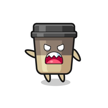 Güzel kahve fincanı karikatürü, çok kızgın bir poz, tişört, çıkartma, logo elementi için şirin bir tasarım.