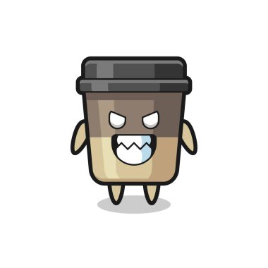 Kahve fincanının şeytani ifadesi sevimli maskot karakteri, tişört, çıkartma, logo elementi için şirin tasarım.