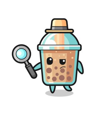 Balonlu çay dedektifi karakteri bir davayı inceliyor. Tişört, çıkartma, logo elementi için şirin bir tasarım.