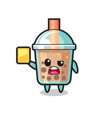 Futbol hakemi olarak çizgi film karakteri sarı kart veriyor, tişört, çıkartma, logo elementi için şirin bir tasarım.