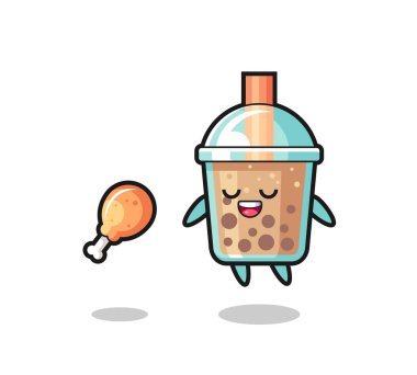 Şirin köpüklü çay, kızarmış tavuk, tişört, çıkartma, logo elementleri için şirin tasarım.