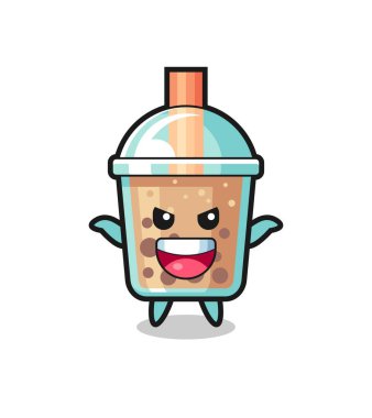 Şirin köpüklü çayın gösterimi korkutma hareketi yapıyor, tişört, çıkartma, logo elementi için şirin bir tasarım.