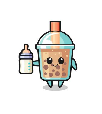 Süt şişeli bebek balonu çay karakteri, tişört, çıkartma, logo elementi için şirin bir tasarım.