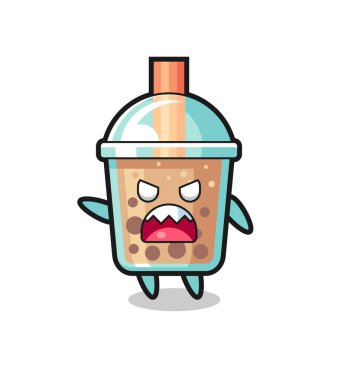 Şirin köpüklü çay karikatürü, çok kızgın bir poz, tişört, çıkartma, logo elementi için şirin bir tasarım.