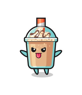 Yaramaz milkshake karakteri dalga geçme pozunda, tişört, etiket, logo ögesi için şirin tasarım