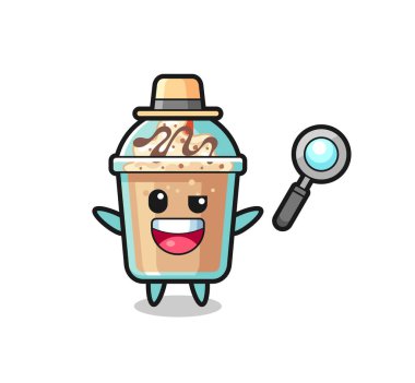 Bir davayı çözmeyi başaran bir dedektif olarak milkshake maskotunun tasviri, tişört, çıkartma, logo elementi için şirin bir tasarım.