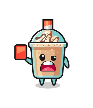 Hakem olarak güzel milkshake maskotu kırmızı kart veriyor. Tişört, çıkartma, logo elementi için şirin bir tasarım.