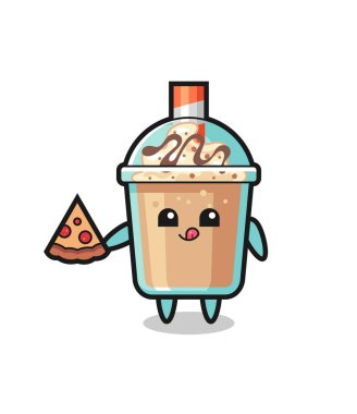 Tatlı milkshake çizgi filmi pizza yemek, tişört, çıkartma, logo elementi için şirin bir tasarım.